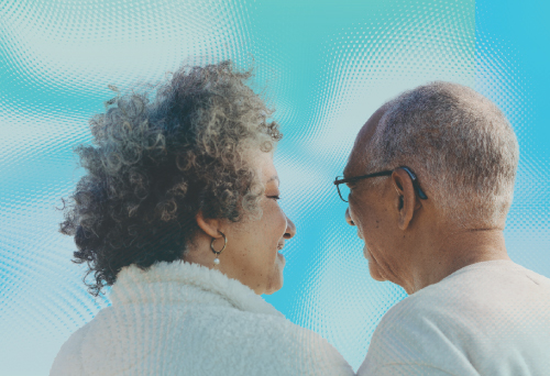 Mature couple chatting closely together